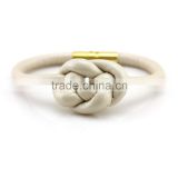 Adorable leather cord braided sheepskin bangle stainless steel buckle bracelet