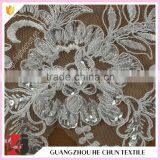 HC-2062-1 Hechun Factory White Sew Clear Sequins Beaded Lace Applique thumbnail-3