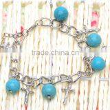 Tibetan Sliver Plated With Bead and Cross Pendant Turquoise Charm Bracelet & Bangle thumbnail-3