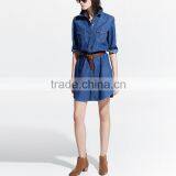 Young Ladies Style Roll Up Sleeve Open Front Denim Washed Ladies Jeans Top Design thumbnail-3