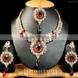 Designer Bollywood Kundan Jewelry Simulant Diamante Necklace Maroon F28 thumbnail-1