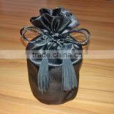 Black Round Bottom Glass Candle Jar Satin Drawstring Dust Bag With Tassels