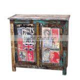 VINTAGE RECYCLE WOOD PRINTED CABINET