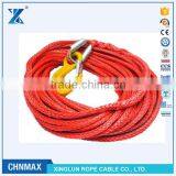 8mm x 30meters red color synthetic winch rope with hook