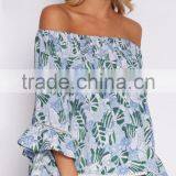 Latest Printing Design Free Feel Woman Summer Tops off Shoulder Long Sleeve Tops With Lace Trim thumbnail-3