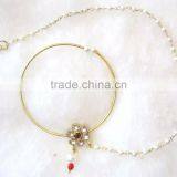 BIG HOOP NATH Press NOSE RING GOLD PLATED POLKI PEARL thumbnail-1