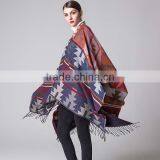Special Design New Year Ladies Scarf Rhombus Shape Printed National Wind Women Muffle With Tassels thumbnail-2