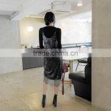 Velour Slip Mid-calf Lace Patchwork Ladies Spring Summer Dresses thumbnail-4