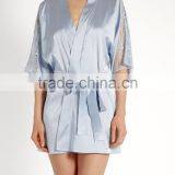 Latest Water Blue Soft Satin Night Robes Womens Half Long Sleeves Wrap Robes thumbnail-2
