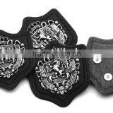 Black PU Leather Patch Sew on Label Metal Alloy Logo Antique Silver Color for Jeans/sportswear PLB-004 thumbnail-4