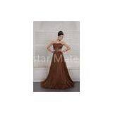 Brown Bateau Strapless Long Organza Evening Dress Prom Gown With Ruffles thumbnail-1