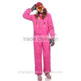 Fashionable Red Ski One Piece Jumpsuit with Many Zippers and Pockets