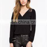 OEM Cheap Women Fancy Sexy Long Sleeves Black Chiffon Blouse thumbnail-4