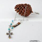 Anti-Siver and Anti-Gold Vintage Cross Necklaces Turquoise Beads Necklace thumbnail-5