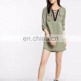 2017 Lace-Up Silky Soft Twill Popover Women Tunic Dress thumbnail-4