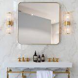 Nordic Bathroom Mirror Brass Rounded Corner Mirror High-end Gold Bathroom Mirror Full-length Mirror Fitting Mirror Entrance Mirror thumbnail-3