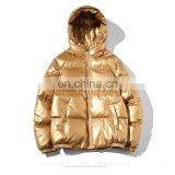 Mens Winter Long Sleeve Hoodie Zip up Shiny Puffer Jacket thumbnail-3