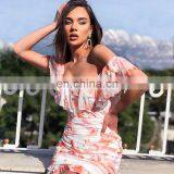 New Arrivals 2020 Women Backless Off Shoulder Floral Dress Lady Mini Print Casual Summer Dresses thumbnail-3