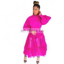 (Belt Not Included) Customized New Women's Fashion Big Size Nightclub Mesh Translucent Stitching Long Sleeve Dress thumbnail-5