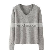 Inner Mongolia 100% Pure Cashmere V-Neck Sweater Casual Knitted With Solid Pattern Autumn Season Front Logo thumbnail-1