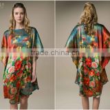 batwing 2016 casual floral digital printing one size kaftan silk dress