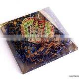 Quality Big Orgone Indigo Chakra Pyramid With Flower Of Life Symbol And Crystal Point | Reiki Pyramid thumbnail-2