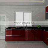 Red Lacquer High Gloss Cupboard MDF Wooden Kitchen Cabinet thumbnail-4