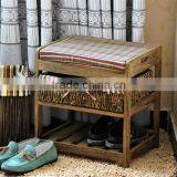 Modern Rural Style Top Grade Wood Footstool With Weaving Baskets thumbnail-4