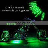 10pc RGB LED Motorcycle Accent Light Wireless Control Verde Underlight Lite