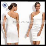 C0044 Sexy white short cocktail dresses one shoulder tight fitted cocktail dresses
