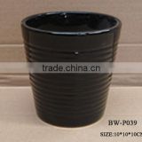 round black ceramic garden pot&planters