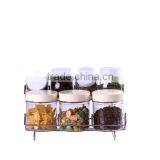 6 Pieces Clear Glass Spice Jar With Metal Rack thumbnail-1