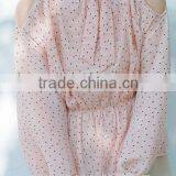 2017 Wholesale Summer Women Tie Neck Cold Shoulder Long Sleeve Print Blouse thumbnail-4