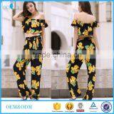 Floral Printed Cold Shoulder Ruffle Crop Top and Palazzo Pants Two Piece Sets thumbnail-1
