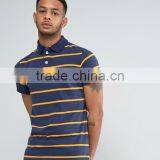 High Quality Custom Fashion Short Sleeve Button Placket Navy Stripe Design Men's 100% Cotton Jersey Slim Fit Casual Polo T-Shirt thumbnail-1