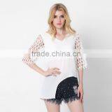 Black V Neck Models for Summer Three Quarter Sleeve Womens Plus Size Blouse thumbnail-4