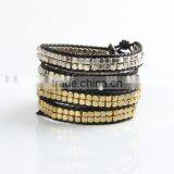 Handmade Small Cooper Beads Wraps Leather Bracelets Mens Halloween Metal Beads Leather Braid Bracelets for 2016 Promotional Gift thumbnail-4