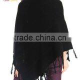 Classic Cashmere Fringed Poncho Cashmere Poncho Sweater Wrap thumbnail-3