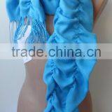 Turquoise Pashmina Scarfs Ruffle Pashmina Scarves Ruffled Soft Scarf Frilly Women Scarf Wedding Scarf PASHMINA Blue Scarfs Turqu thumbnail-6