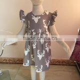 DYJ-092 Latest Cartoon Deer Pattern Cotton Frock Model Flutter Sleeve Children Frock Designs Girls Party Dresses thumbnail-2