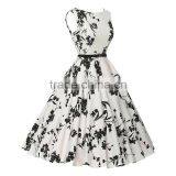 Hot Selling Polyester One-piece Dress With Belt Printed Floral White thumbnail-2