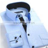 Black Dot Printed Placket Blue Men's Shirt Uniform China Golden Supplier OEM Fashionable Boy Shirt for Daily Life thumbnail-1