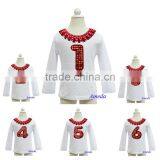 Polka Dots Collar Bling Red Number 1 2 3 4 5 6 White Long Sleeves Top thumbnail-1