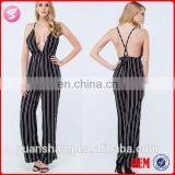 2015 Stripe Down Plunging Summer Women Jumpsuit