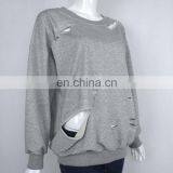 Ladies Sweatshirts Hole Cut Out Distressed Batwing Sleeve Sweater Sweatshirt thumbnail-3