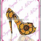 Aidocrystal Handmade Shining Yellow With Black Flower Pattern High Heel Shoes for Ladies Evening Party Peep Toe