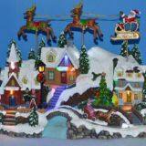 Polyresin Christmas Decoration 11''Led Toy Shop With Rotating Figurines, Eight Songs Music thumbnail-2