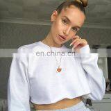 Women Custom Plain Crew Neck Basic T Shirt Crop Hoodie Sweatshirt thumbnail-1