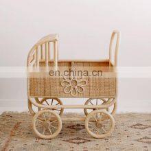 New Arrival Children's Rattan Stroller on Wheels TROLLEY for Doll Daisy Rattan Dolls Pram Wholesale Supplier