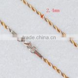 Silver Gold Two Tone Brass Rope Chain 2.4mm Width, Twisted Gold Rope Chain For Necklace